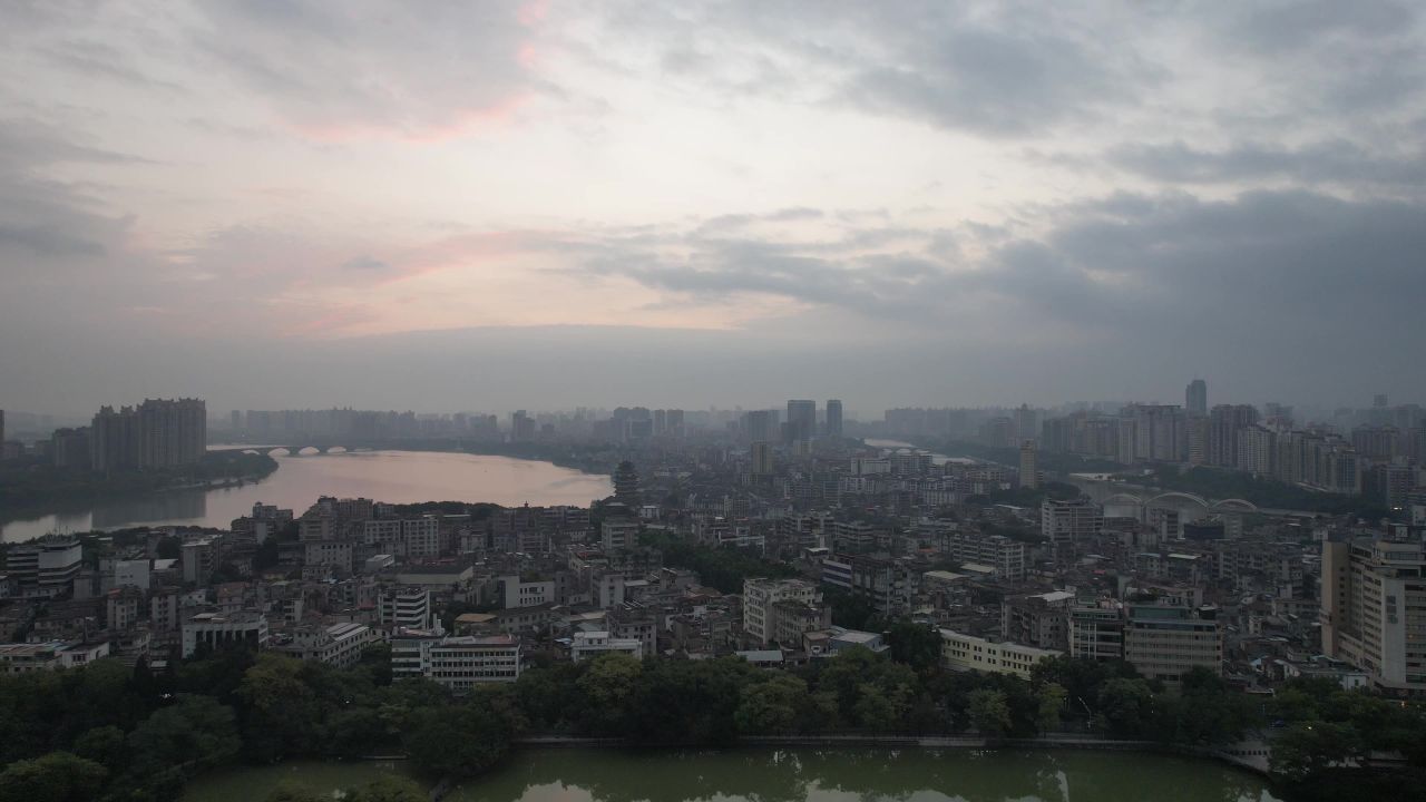 广东惠州城市日出彩霞航拍