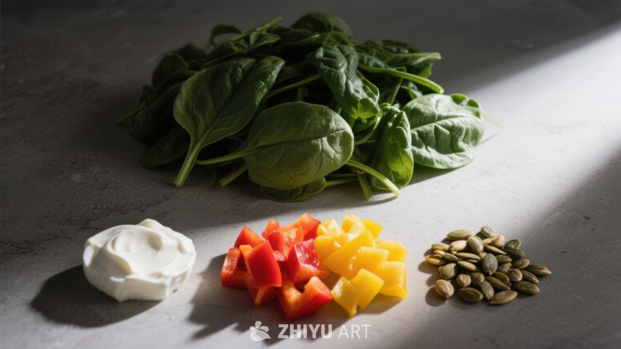 新鲜蔬菜与坚果食材摆拍