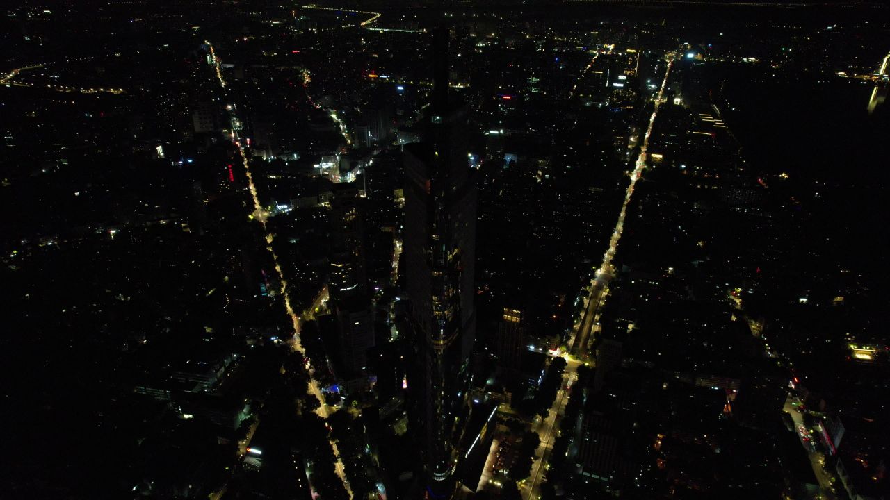 江苏南京城市夜景灯光航拍 
