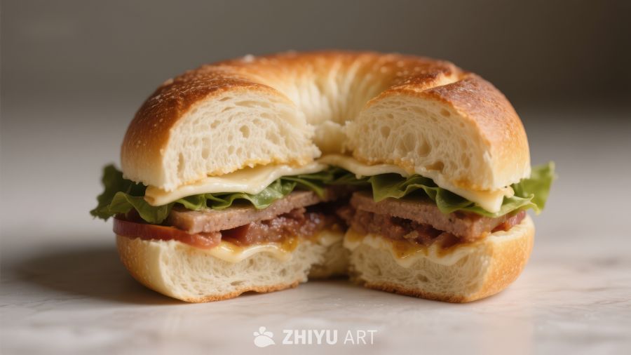 新鲜三明治，面包夹蔬菜肉片