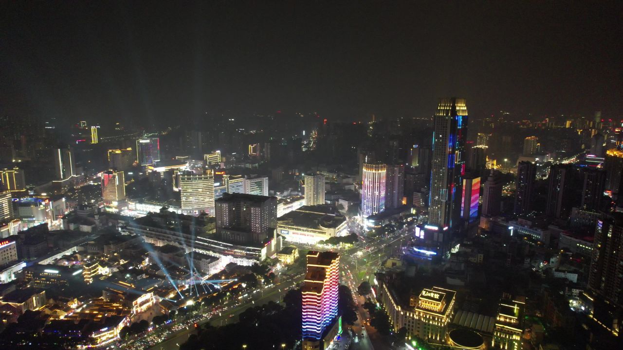 广西南宁城市夜景灯光交通航拍