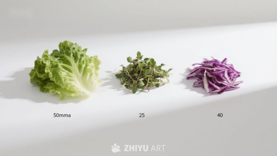 三种蔬菜的排列展示