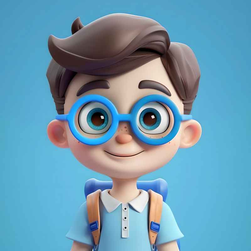 一个可爱的男孩头像，戴着蓝色的眼镜，大眼睛，短发 6
