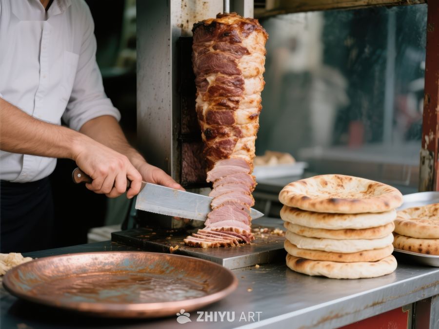 街头美食：切肉师傅制作烤肉卷饼 252