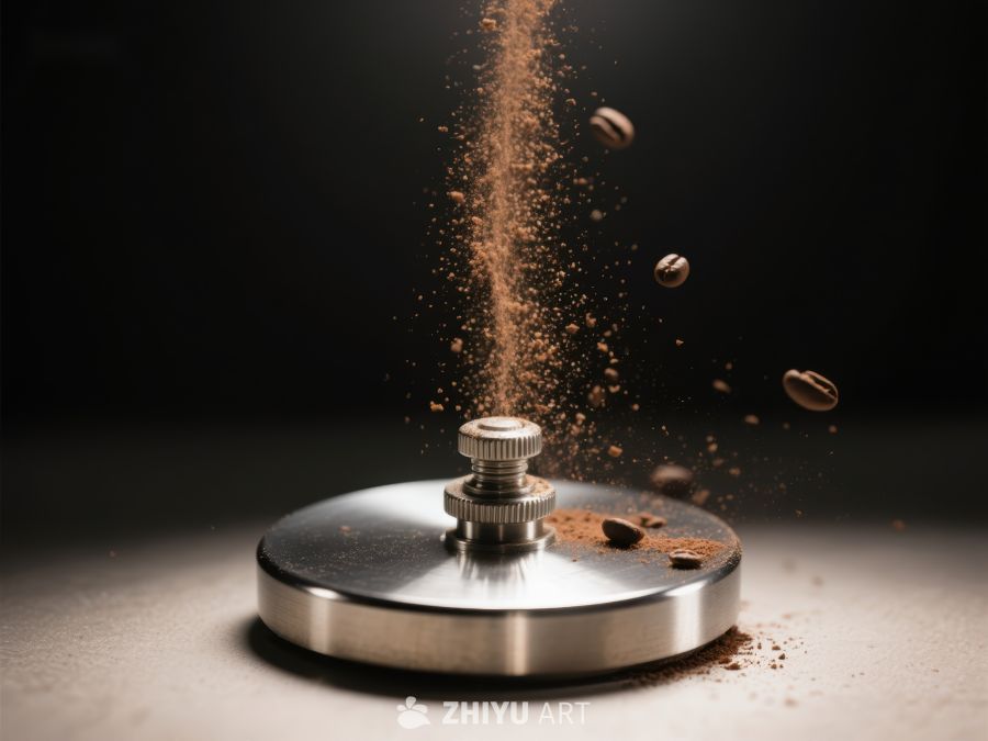 咖啡豆与粉末在研磨器上的动态瞬间 547