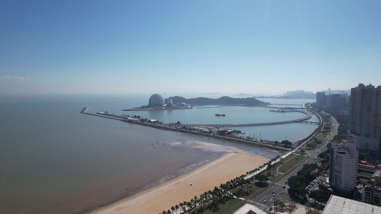 广东珠海香洲港大剧院野狸岛航拍