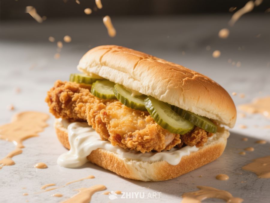 酥脆炸鸡配酸黄瓜三明治