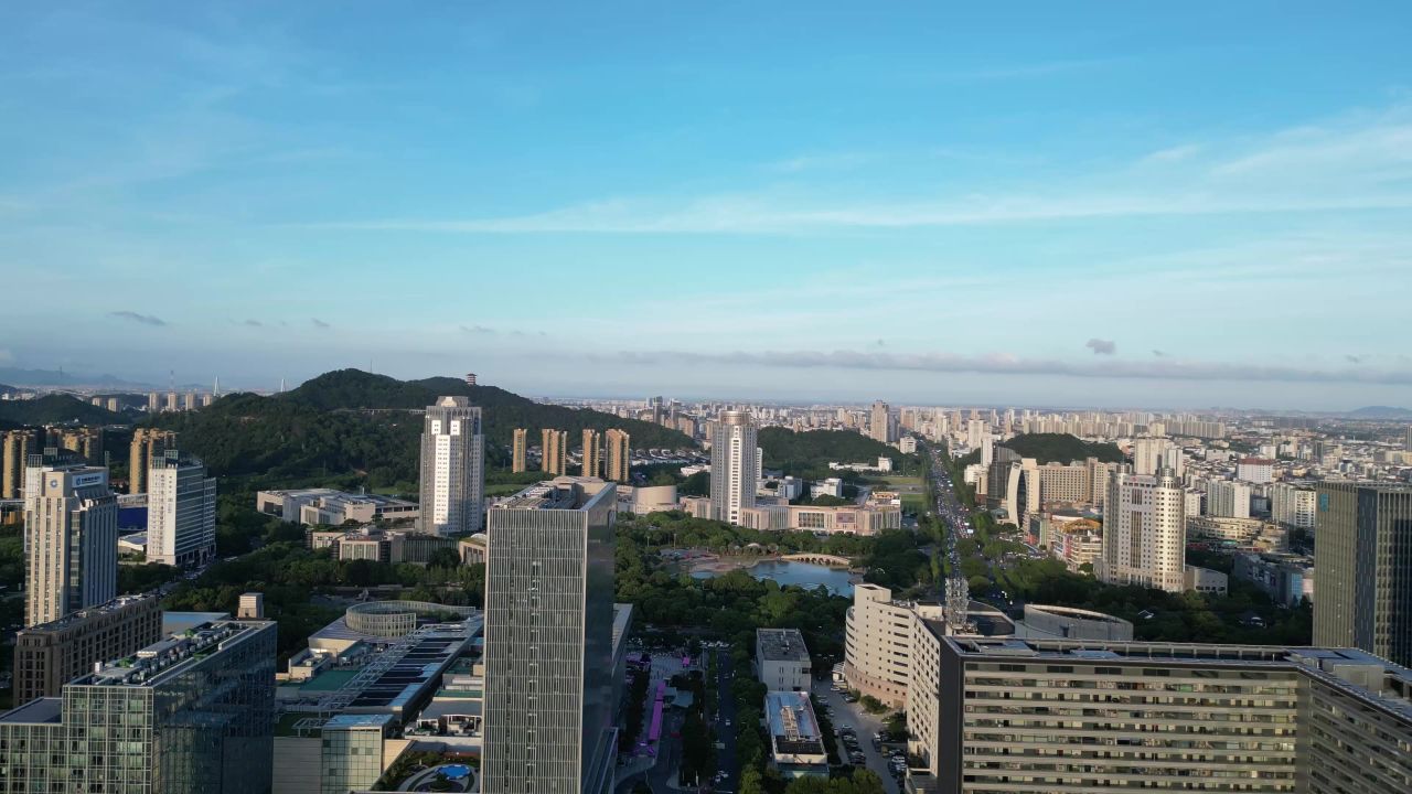 航拍台州市民广场水景公园