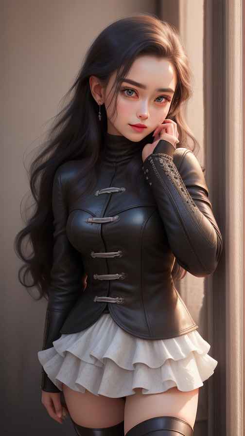黑色皮衣美女