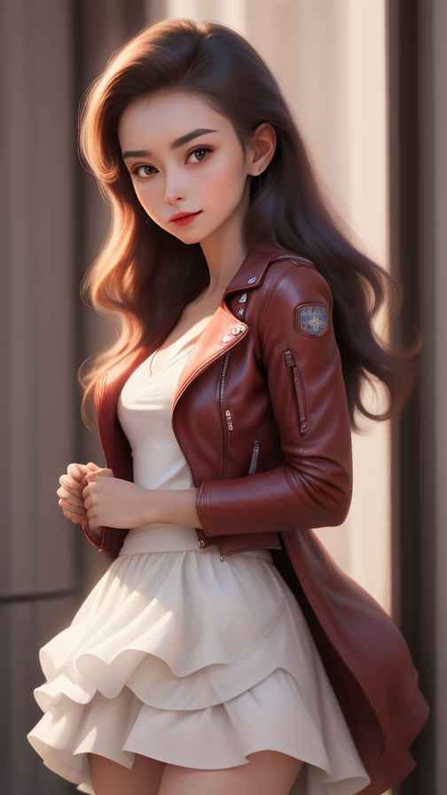 红色皮衣大美女