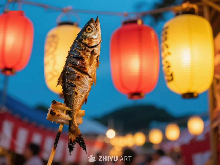 夜市烤鱼与灯笼 276