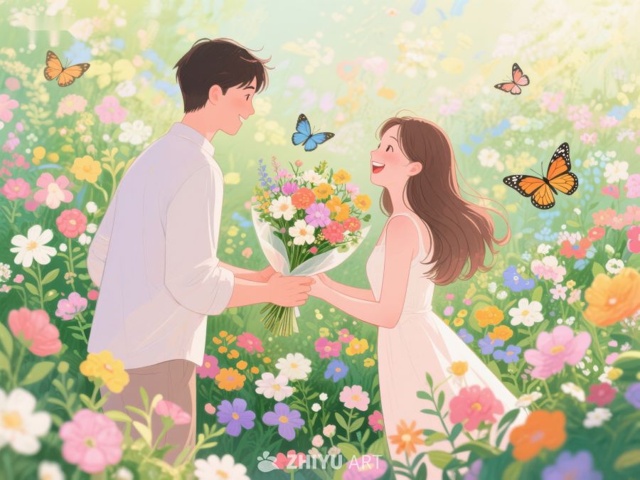 花海中情侣互赠鲜花 321