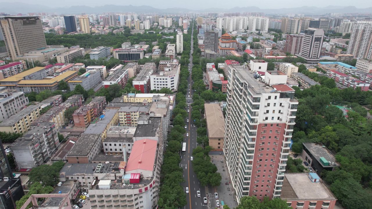  河北石家庄城市风光交通车辆航拍