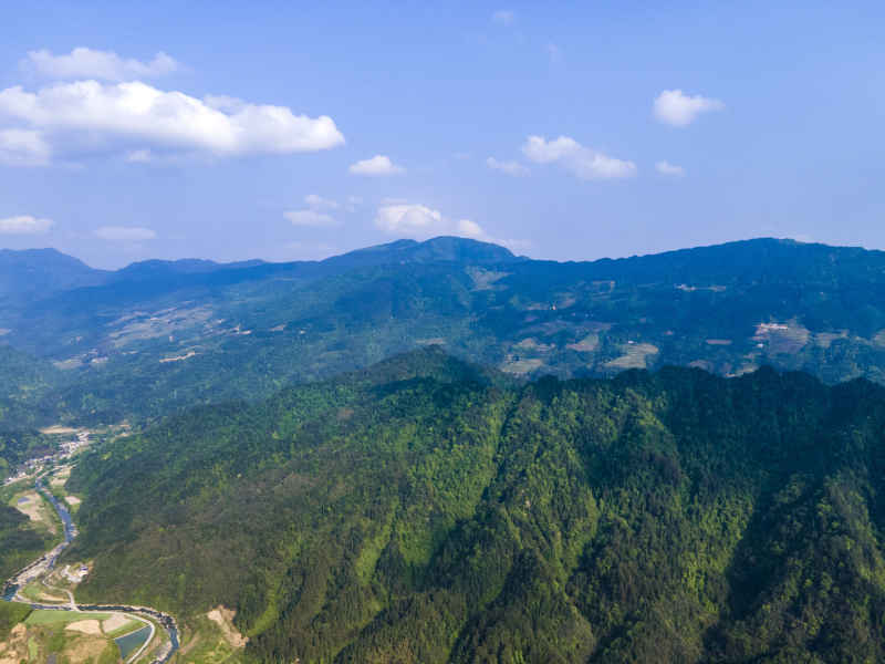 美丽乡村田园山川丘陵天门山航拍摄影图