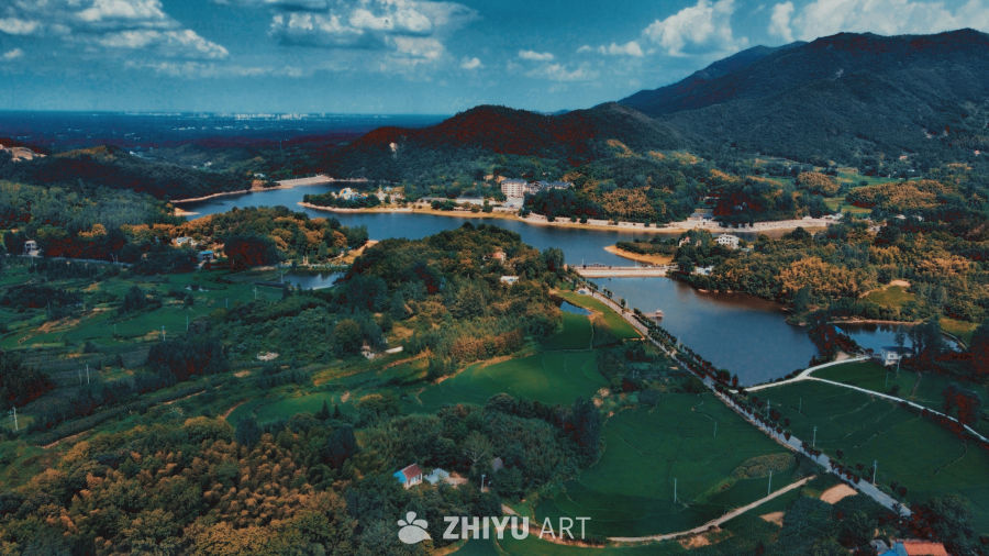 山水田园风光航拍图