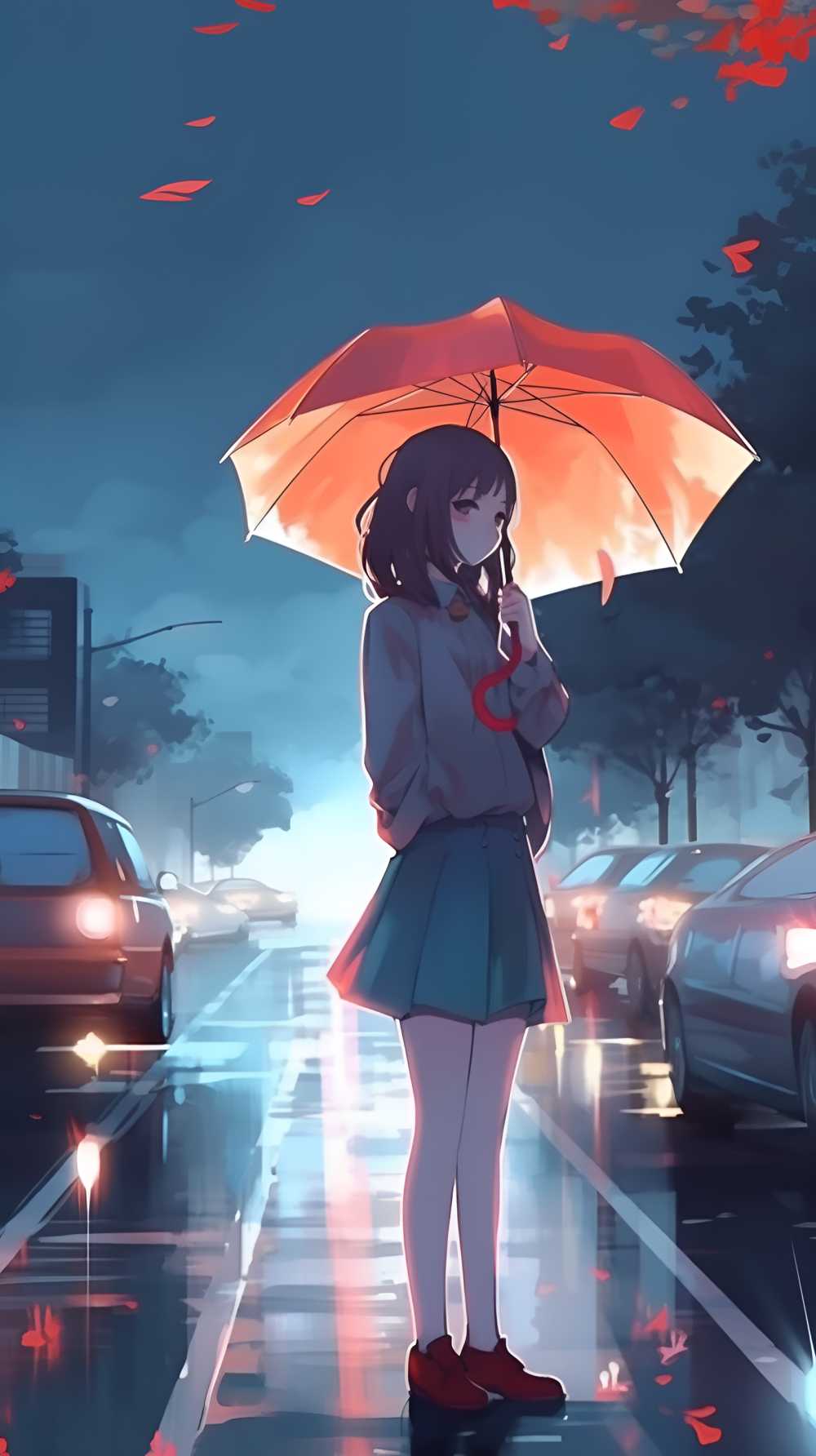 打伞插画女孩伤感的美
