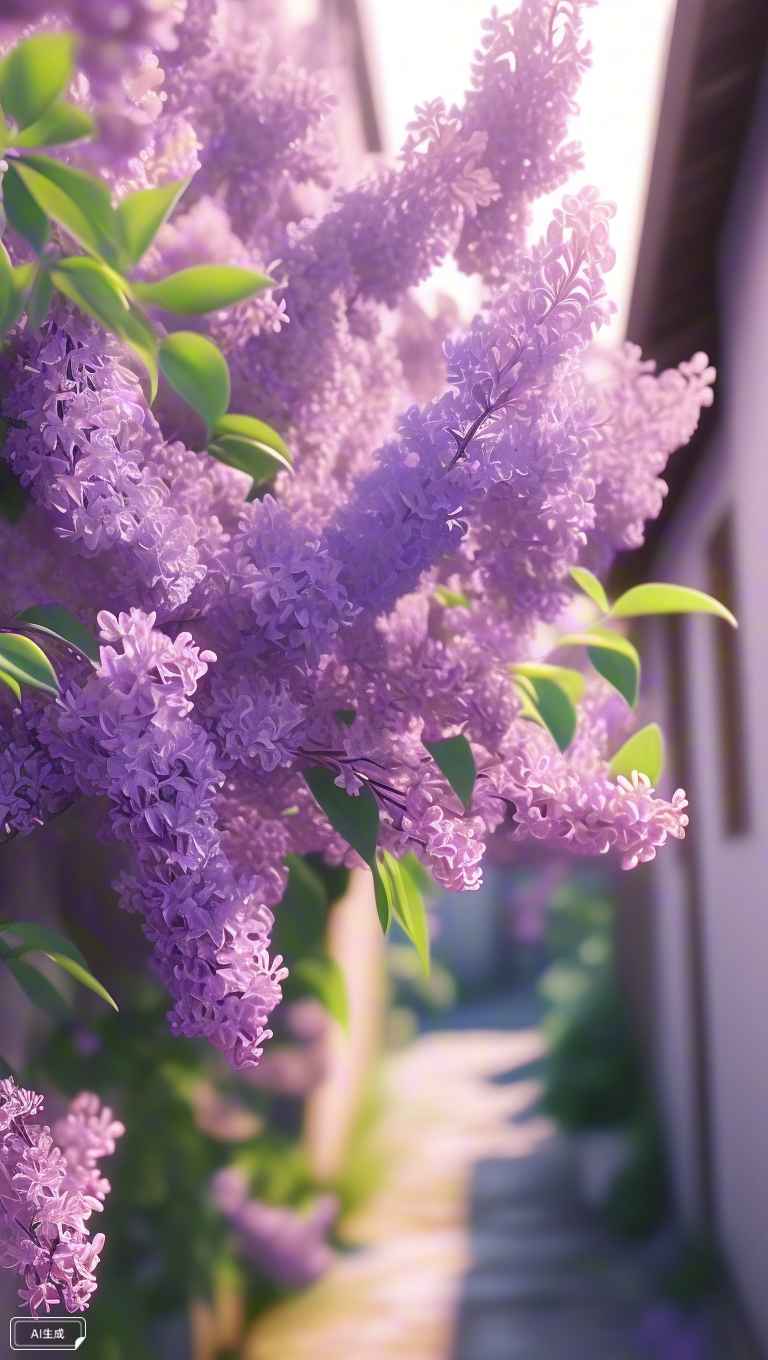紫色的丁香花在小巷中绽放，香气四溢 3