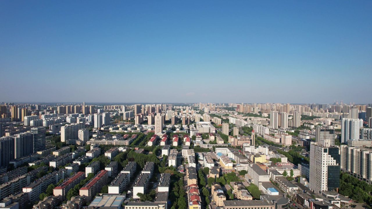 山东潍坊城市风光交通城市大景高楼建筑航拍 