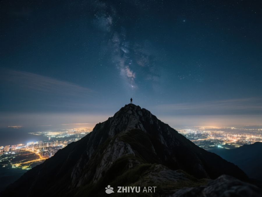 夜空下的山峰与城市灯火 381