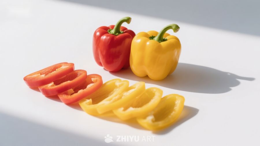红黄彩椒切片摆放