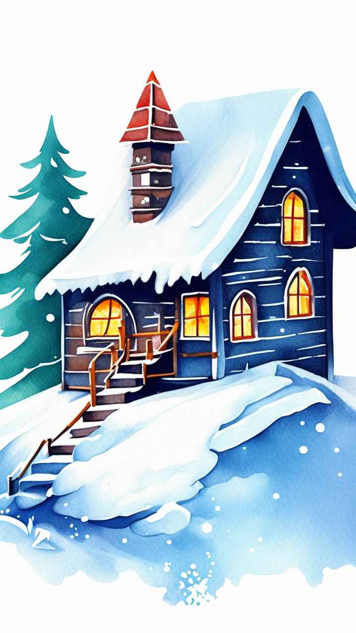雪景唯美插画小屋 77