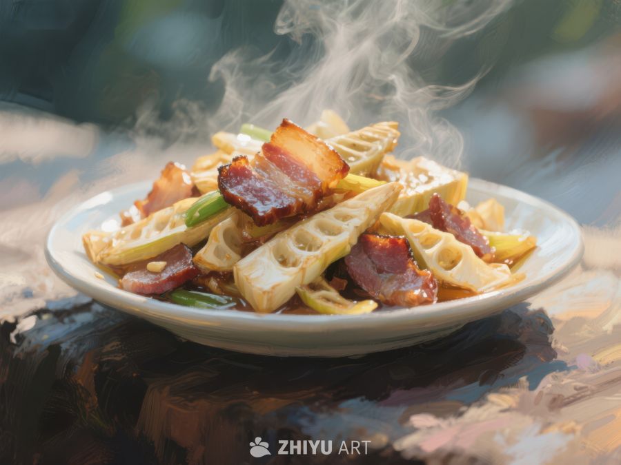 热腾腾的莲藕炒肉片 825