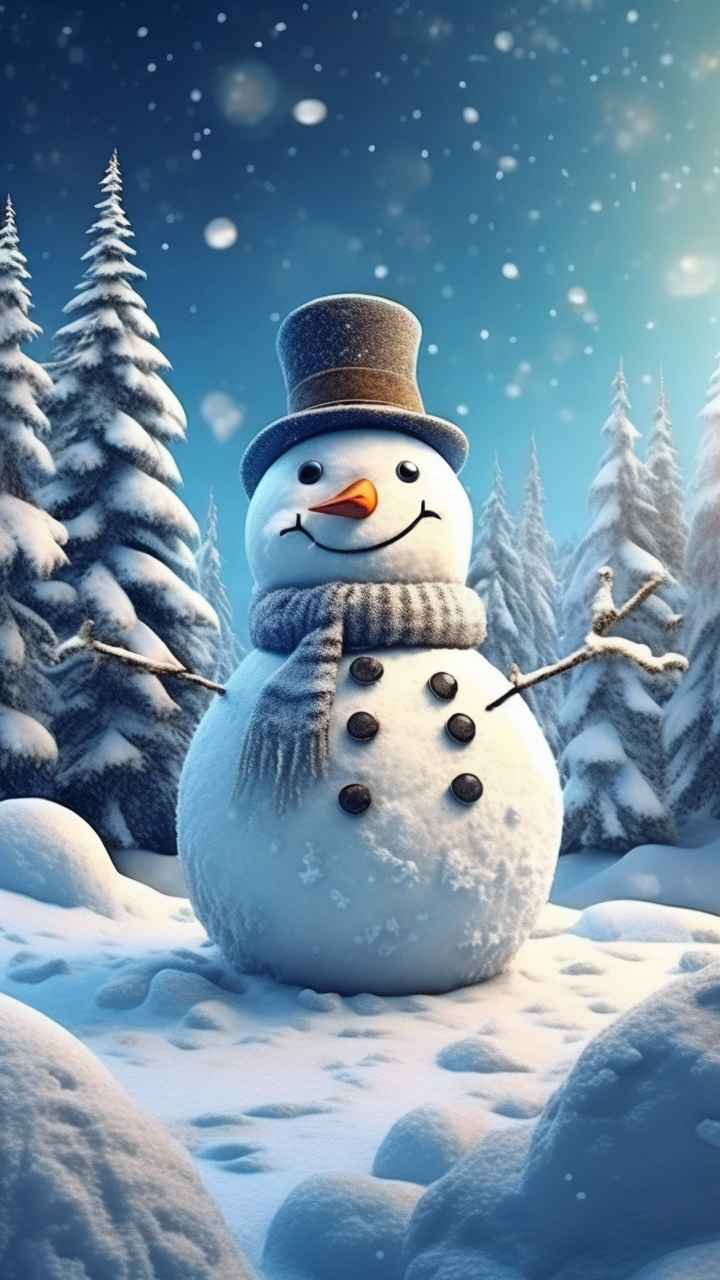 冬季插画雪人堆 93