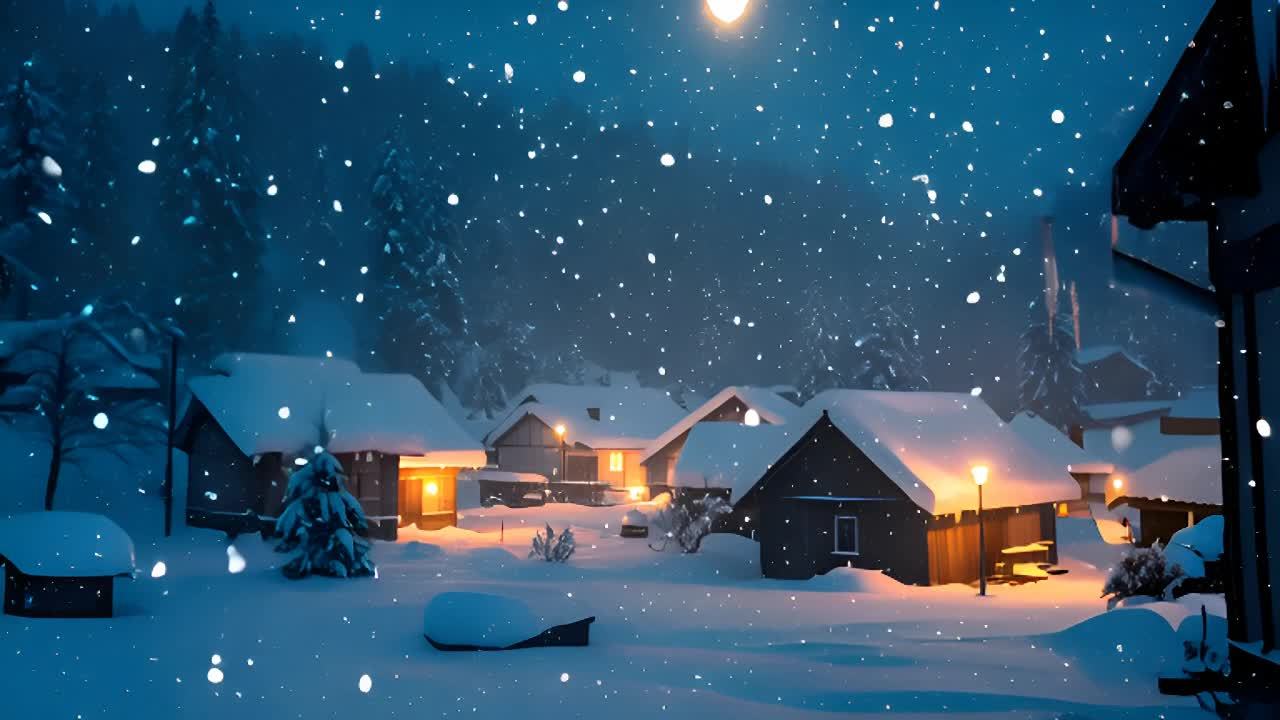 雪花从空中缓缓飘落，覆盖着地面，形成一片白色的景象