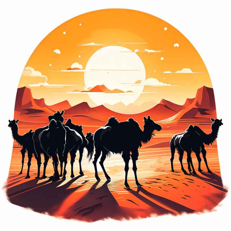 驼队沙漠丝绸之路元素插画 10