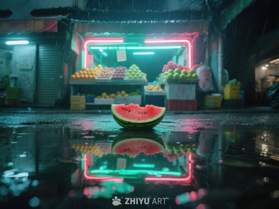 雨夜市场，西瓜静谧 771