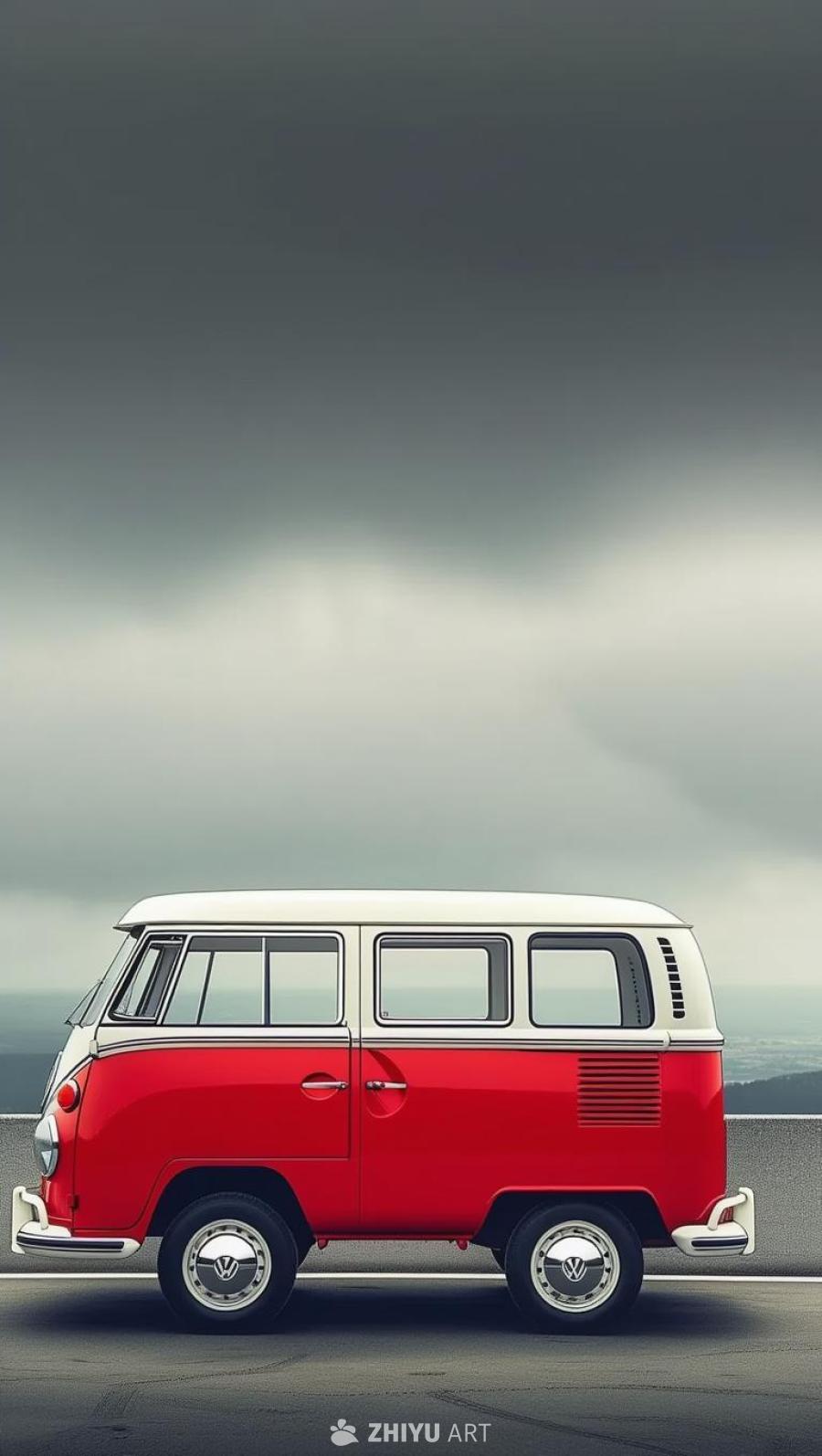 一辆双色大众Transporter 1型经典厢式货
