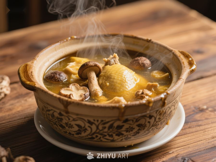 热气腾腾的鸡汤炖蘑菇 560