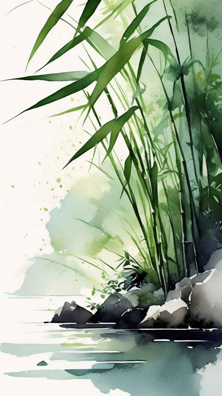 绿竹水墨插画背景图 28
