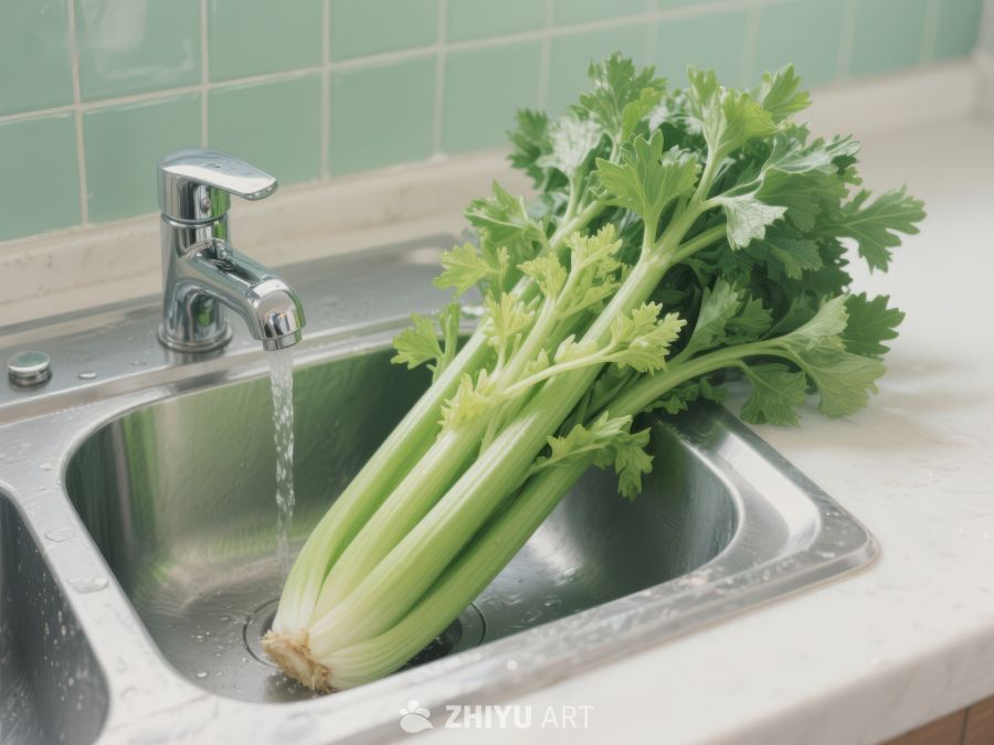 水槽中清洗的芹菜 362