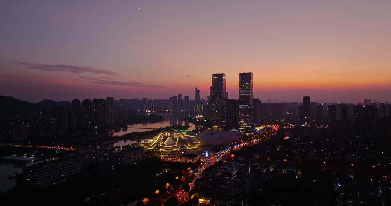 湖南长沙梅溪湖城市夜景风光航拍 1