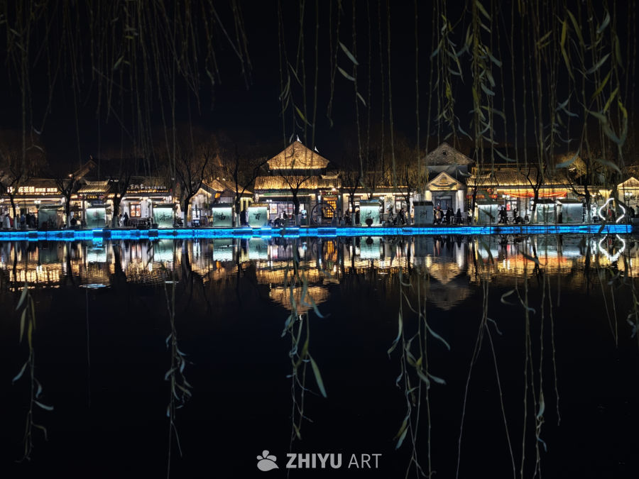 夜幕下的水乡灯火