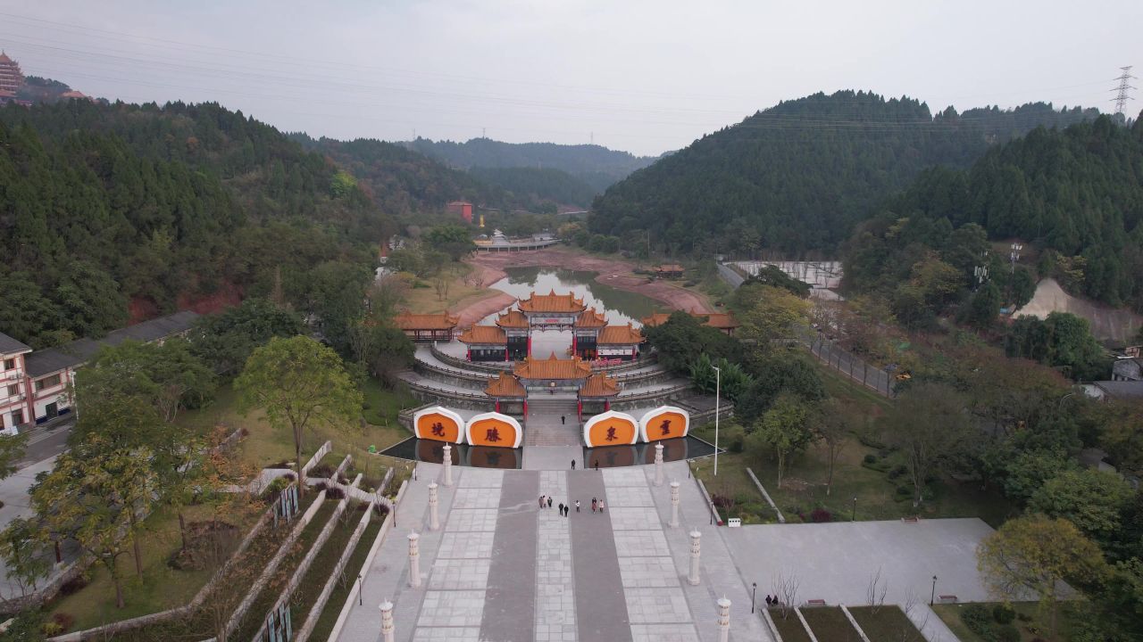  四川遂宁观音故里灵泉寺航拍 