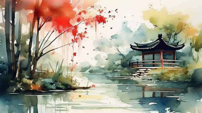 国风水墨山水画简约风格插画 48