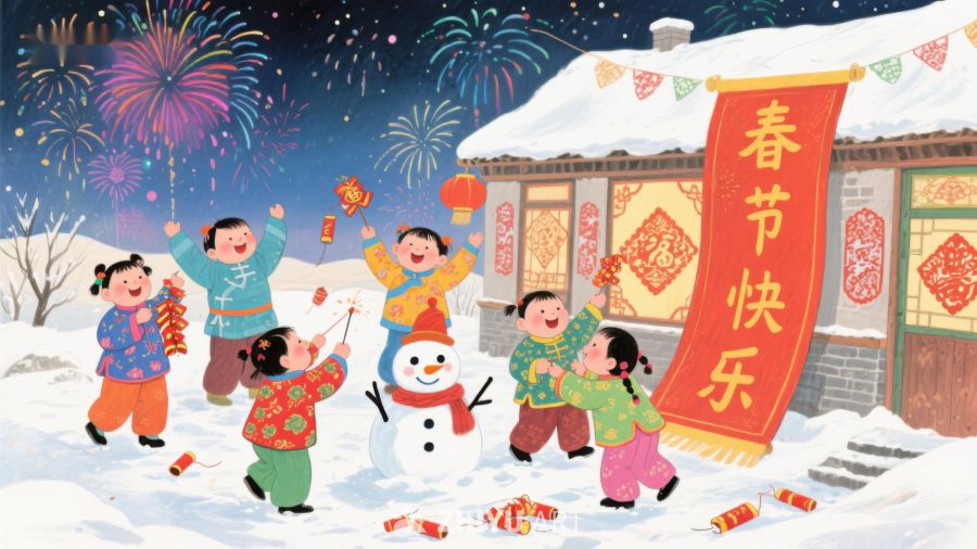 孩子们在雪地里欢庆春节 31