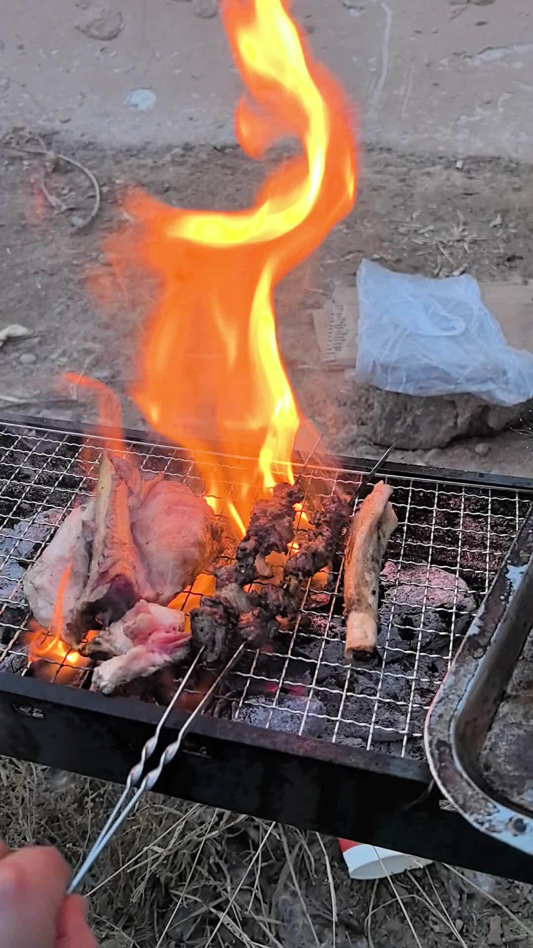 炭火烧烤，烤羊肉串，露营 2