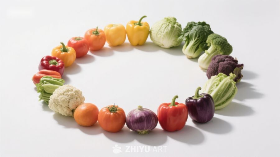 彩色蔬菜围成圆形排列
