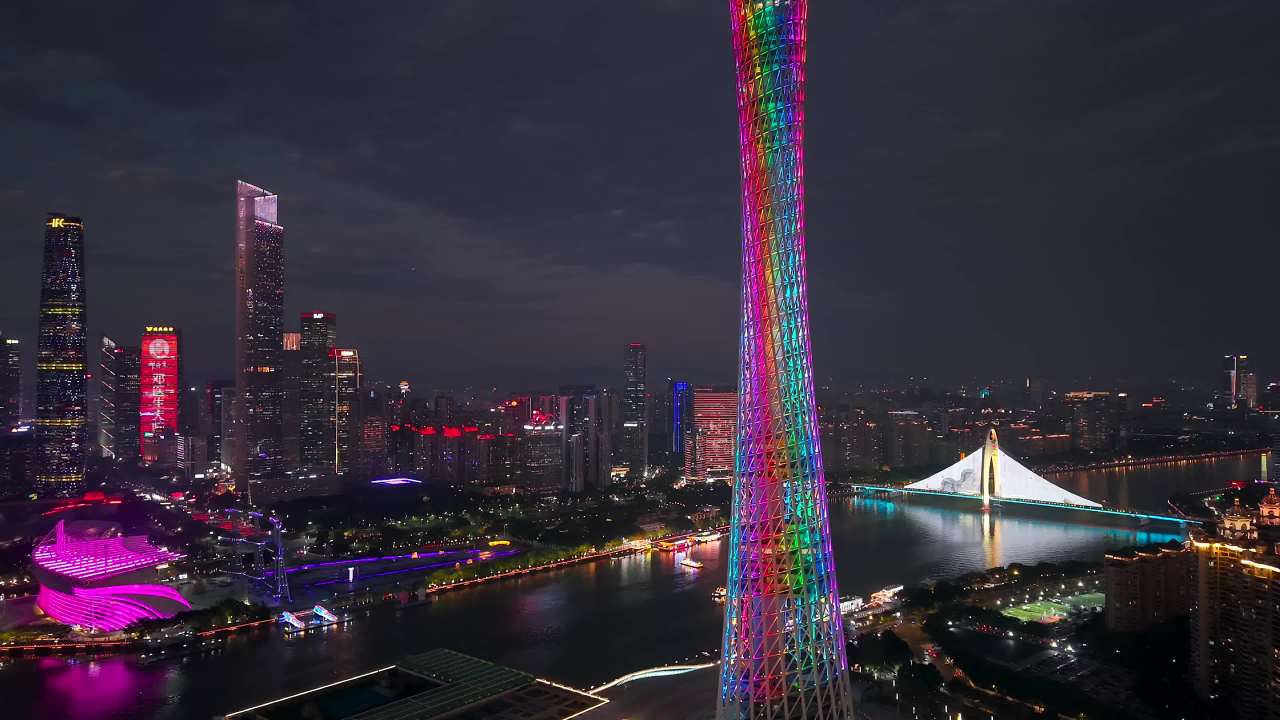广州珠江城市风光夜景航拍