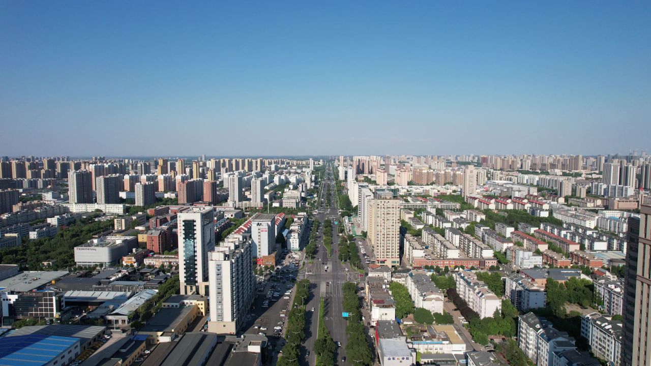 山东潍坊城市风光地标建筑航拍 