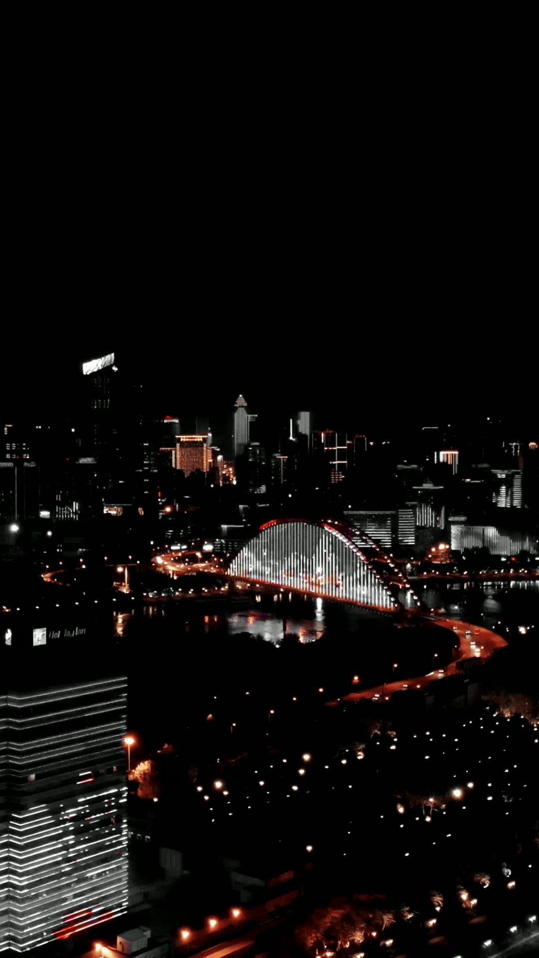 武汉长江夜景竖屏航拍