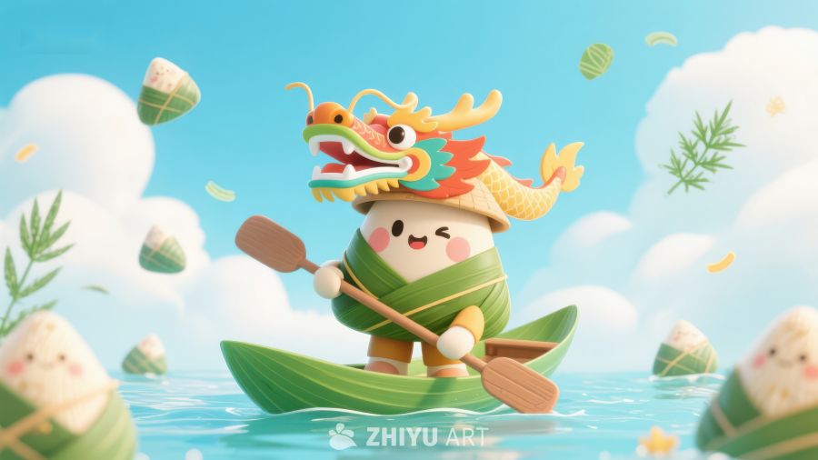龙舟竞渡，萌趣粽子划船 269
