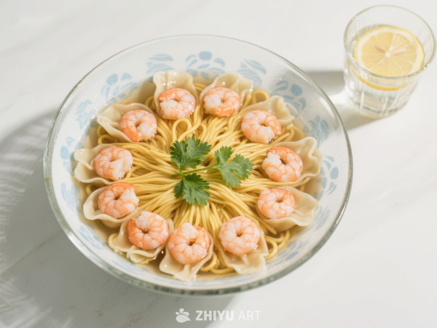 虾仁馄饨配面条，清新柠檬水点缀 1212