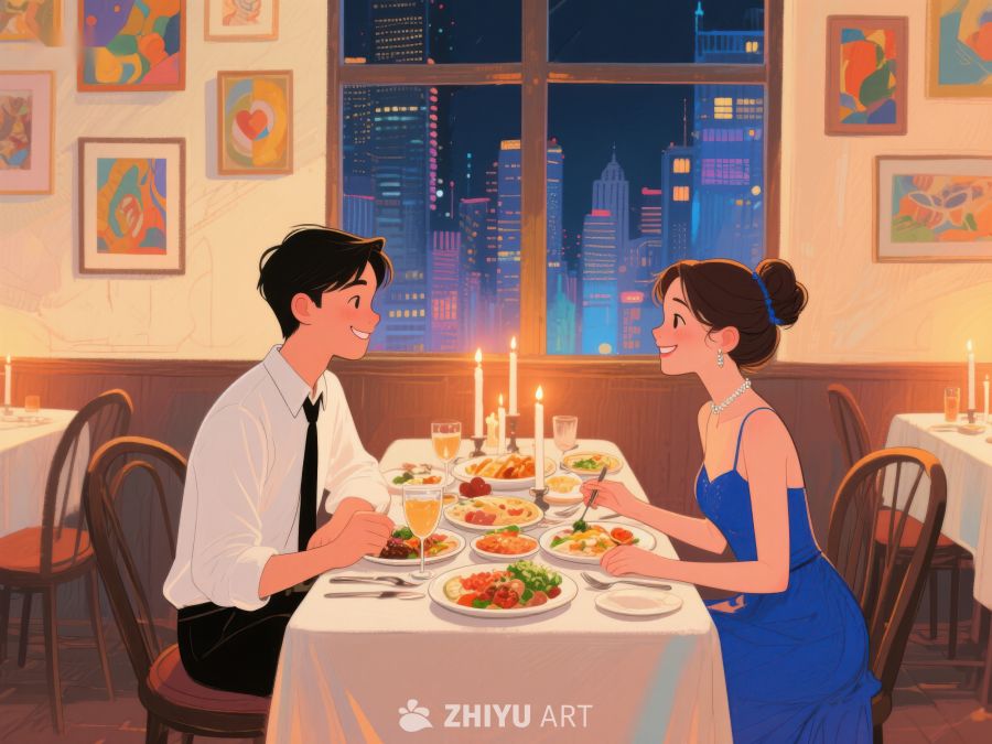 情侣在餐厅享用晚餐 567