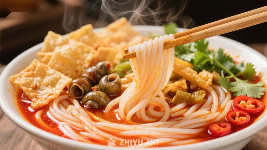 热气腾腾的螺蛳粉美食