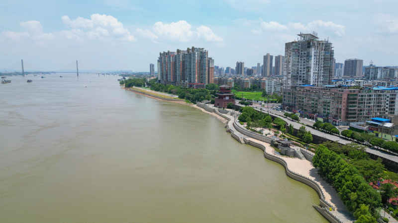  航拍湖北鄂州观音阁公园孙权广场