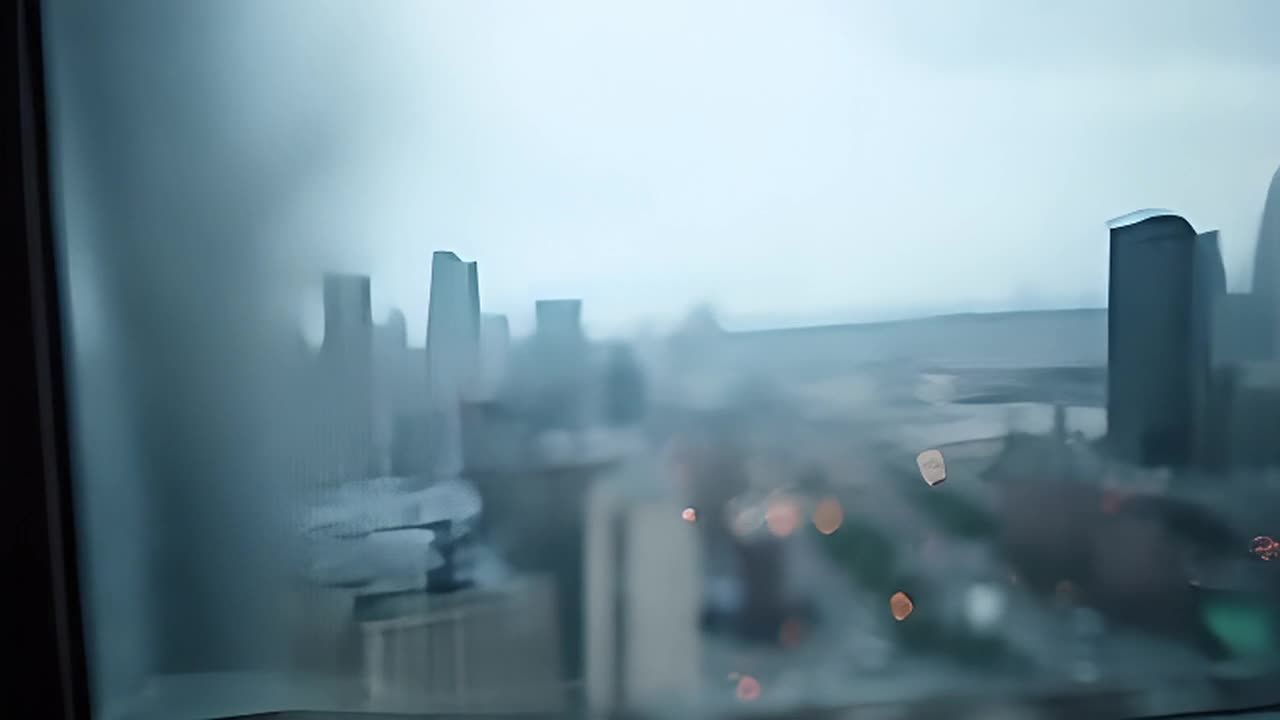 从公寓城市拍摄的龙卷风镜头，相机晃动。